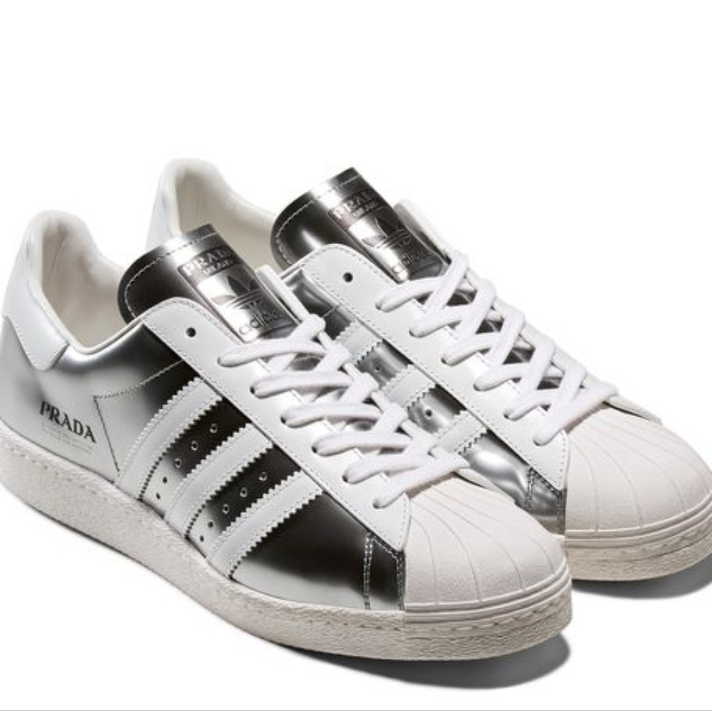 Prada x Adidas silver Superstar shoes
